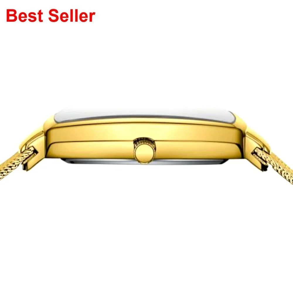 Square Analog Quartz Stainless Steel Watch Mesh Strap Waterproof Business